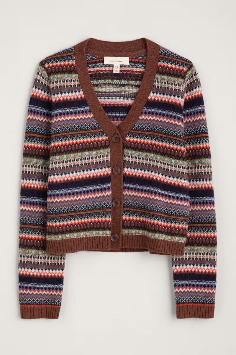 Lamorna Lane Fair Isle Cardigan in weaving needle gully multi