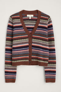 Lamorna Lane Fair Isle Cardigan in weaving needle gully multi