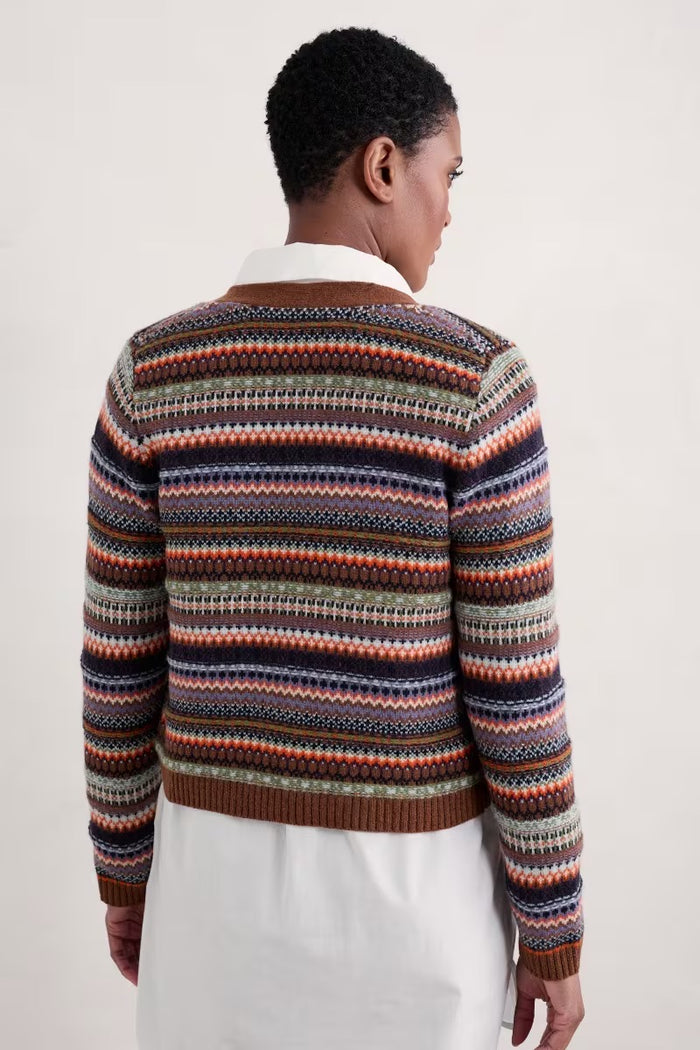 Lamorna Lane Fair Isle Cardigan in weaving needle gully multi