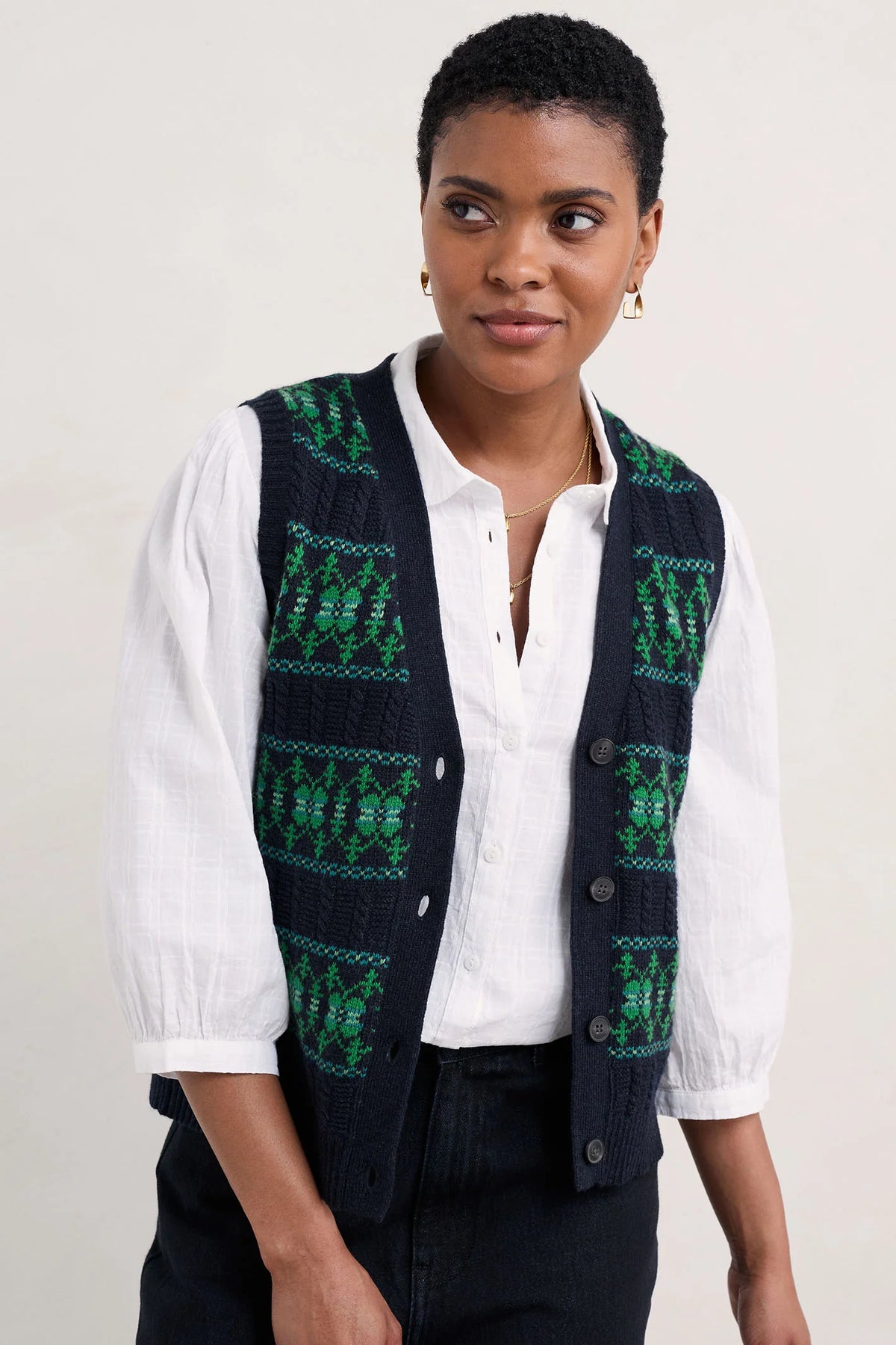 Partridge Vest in Porcelain Maritime Hedgerow