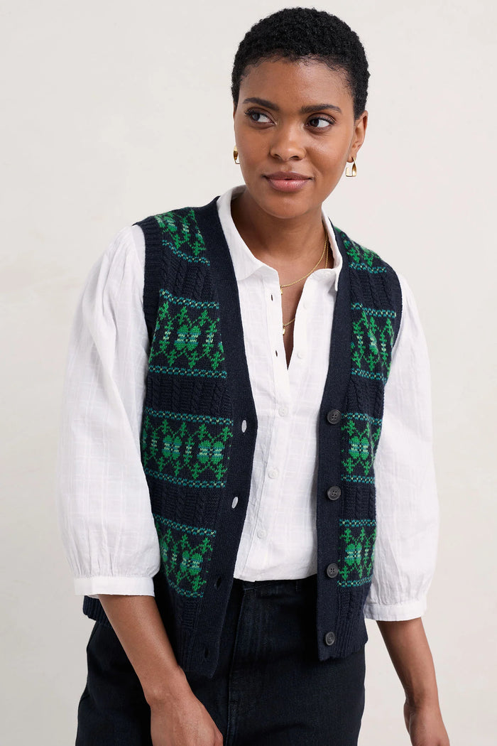 Partridge Vest in Porcelain Maritime Hedgerow