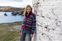 Ladies Fisherman Fairisle Shawl Cardigan in Berry