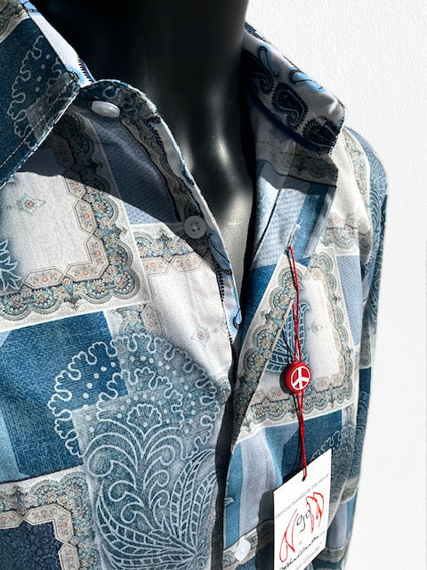 John Lennon Long Sleeve 'Salford' Print Blue Mist colour