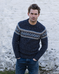 Fisherman out of Ireland Jumper with FairIsle Chest Pattern in Rabbit