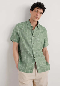 Seasalt Men's Blue Heron Short Sleeve Shirt Loose Lines Dark Pistachio