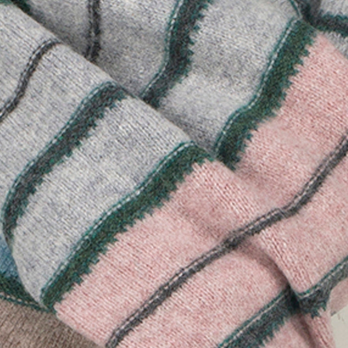 Mansted Alma Striped Scarf in Mushroom, Ruby, Dark Green, Denim and Charcoal