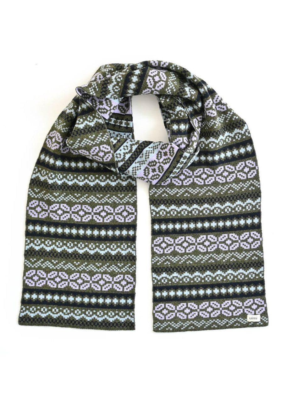 Uimi Dahlia Fair Isle Scarf in Moss