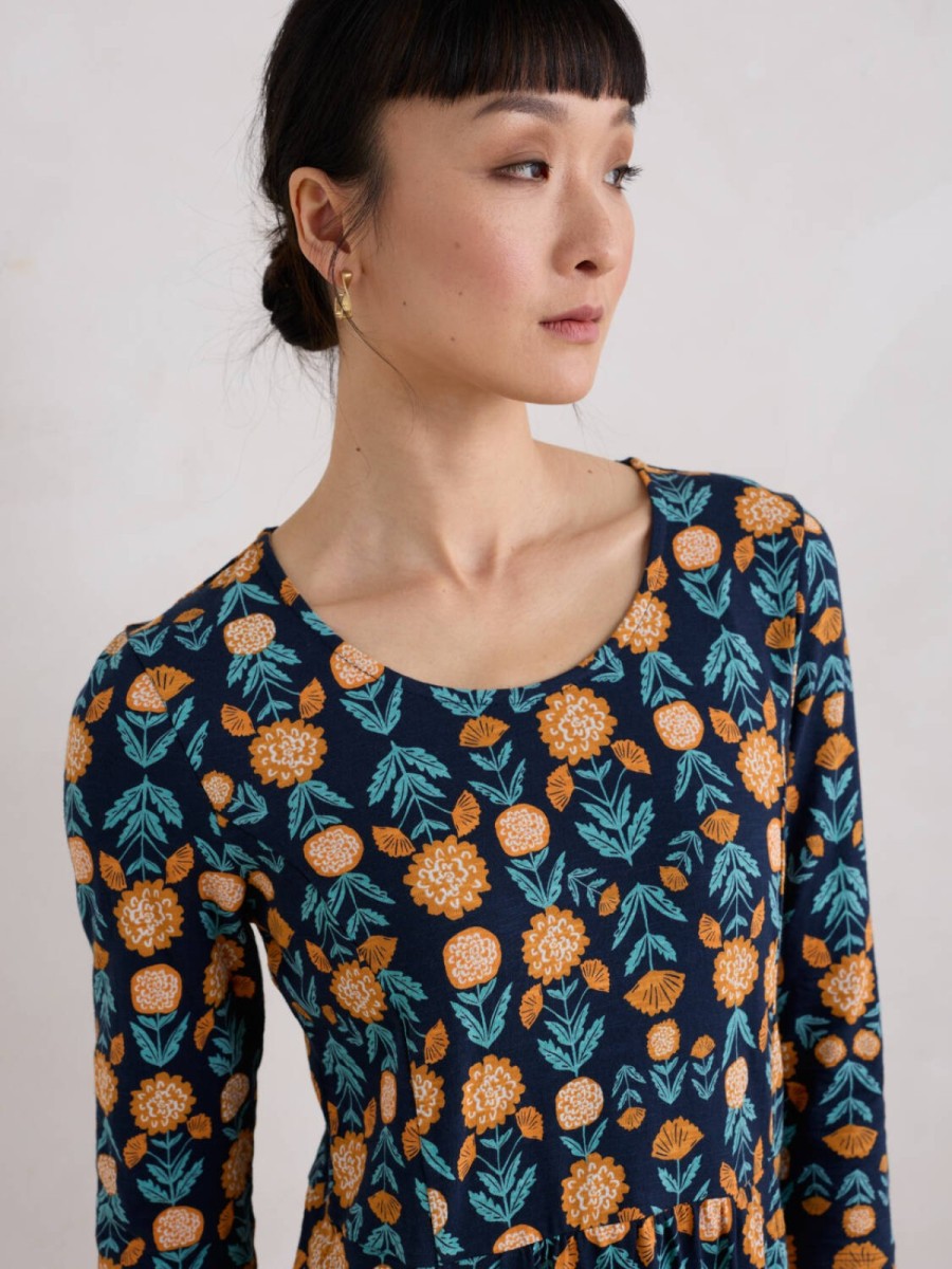 Seasalt 3/4 Enor Dress Regular Marigold Woodblock Maritime