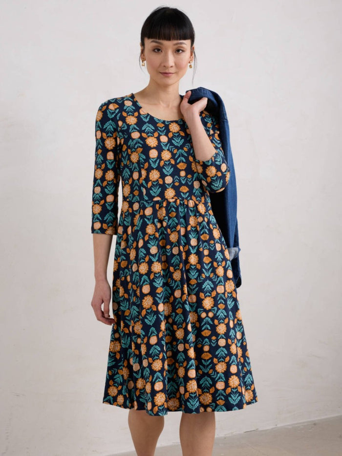 Seasalt 3/4 Enor Dress Regular Marigold Woodblock Maritime