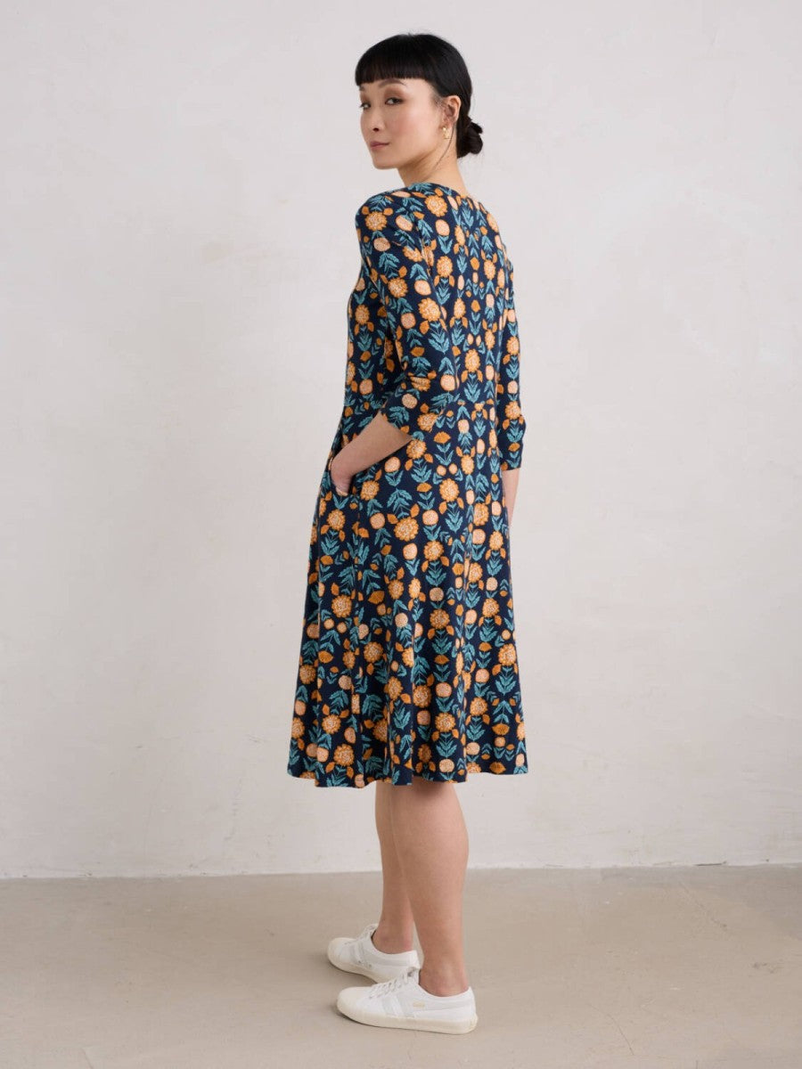 Seasalt 3/4 Enor Dress Regular Marigold Woodblock Maritime