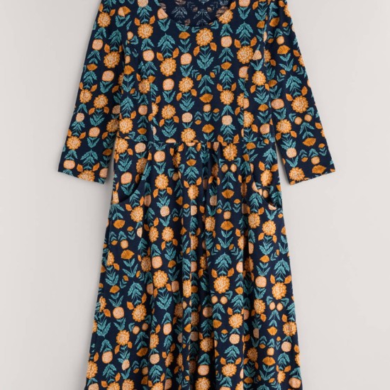 Seasalt 3/4 Enor Dress Regular Marigold Woodblock Maritime