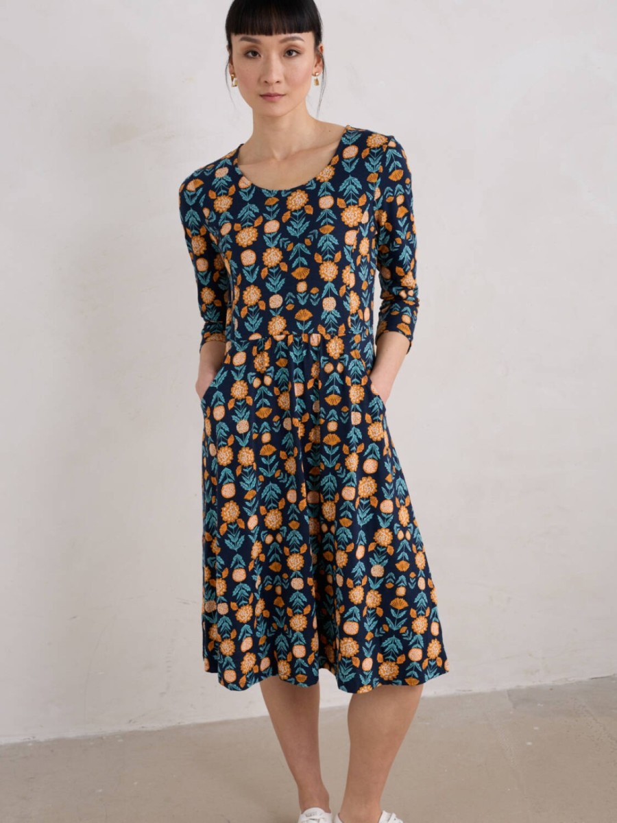 Seasalt 3/4 Enor Dress Regular Marigold Woodblock Maritime