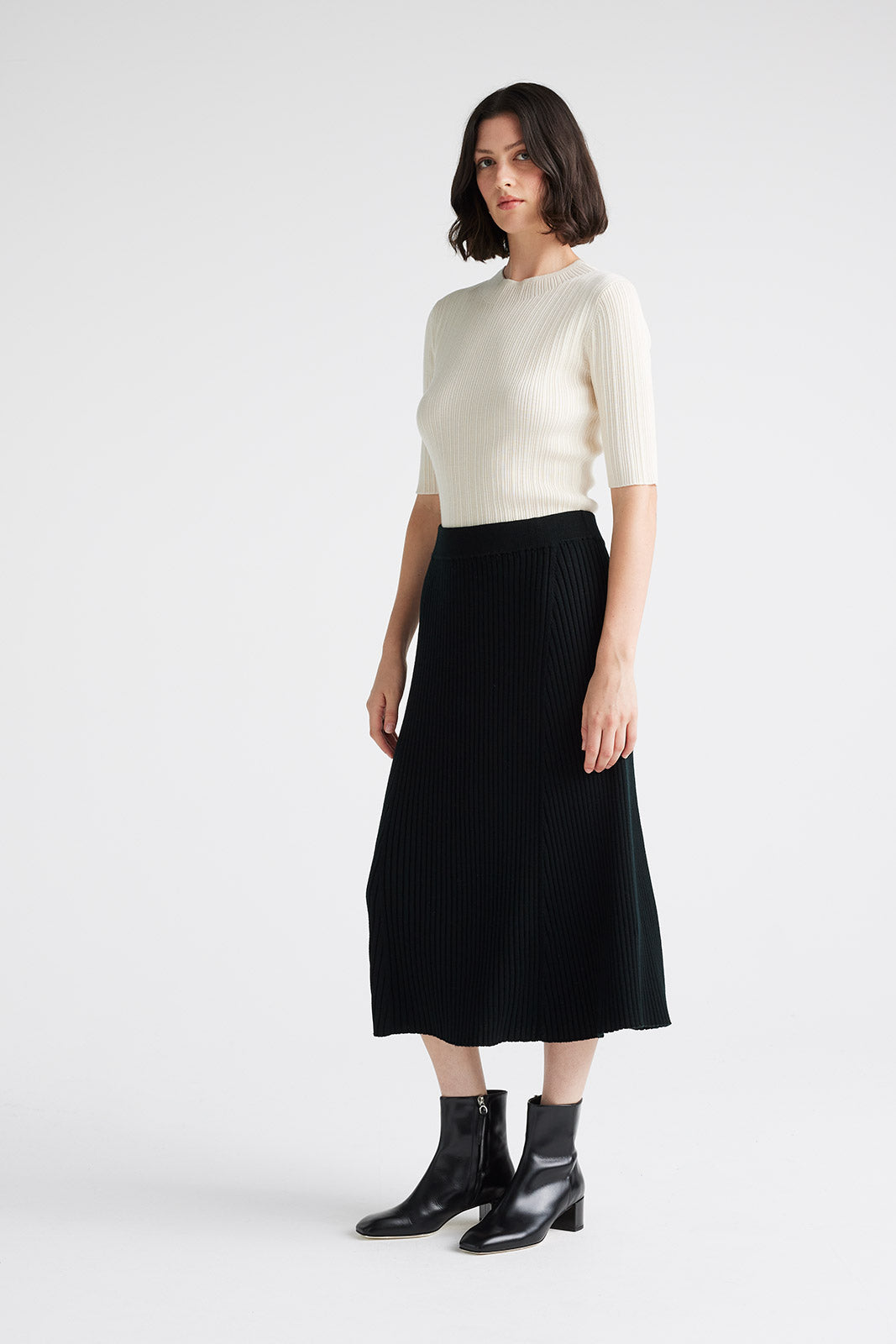 Toorallie Flared Rib Skirt in Black