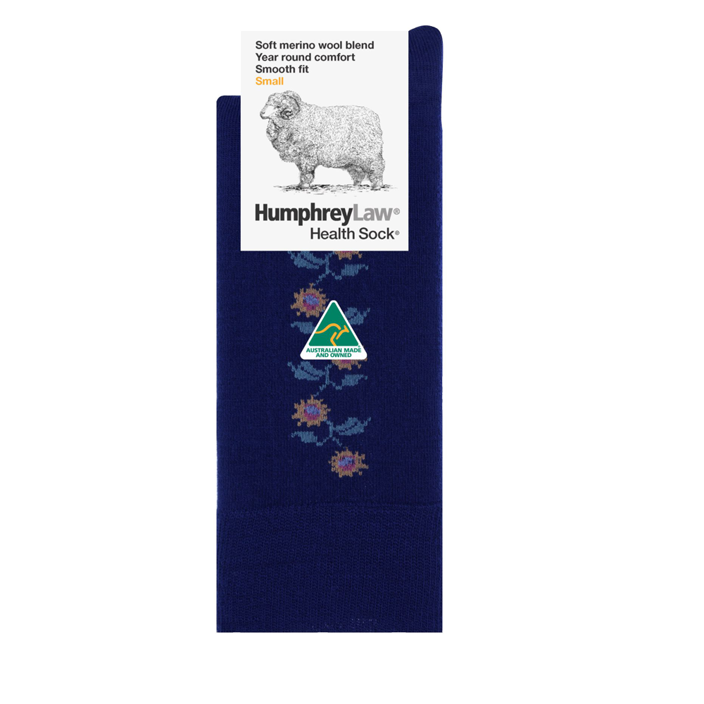Humphrey Law Ladies 60% Fine Merino Wool Sunflower Pattern Health Sock