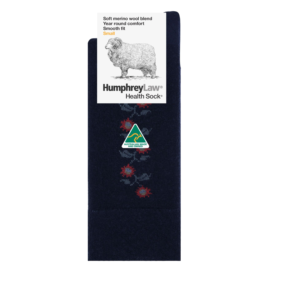 Humphrey Law Ladies 60% Fine Merino Wool Sunflower Pattern Health Sock