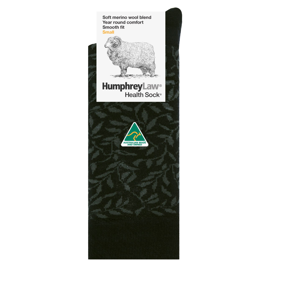 Humphrey Law Ladies 60% Fine Merino Wool Leaves Pattern Health Sock
