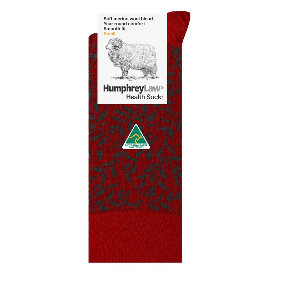 Humphrey Law Ladies 60% Fine Merino Wool Leaves Pattern Health Sock