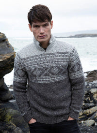 Men's Alpaca Blend Jacquard Zip Neck Jumper