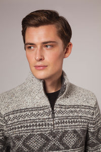Men's Alpaca Blend Jacquard Zip Neck Jumper
