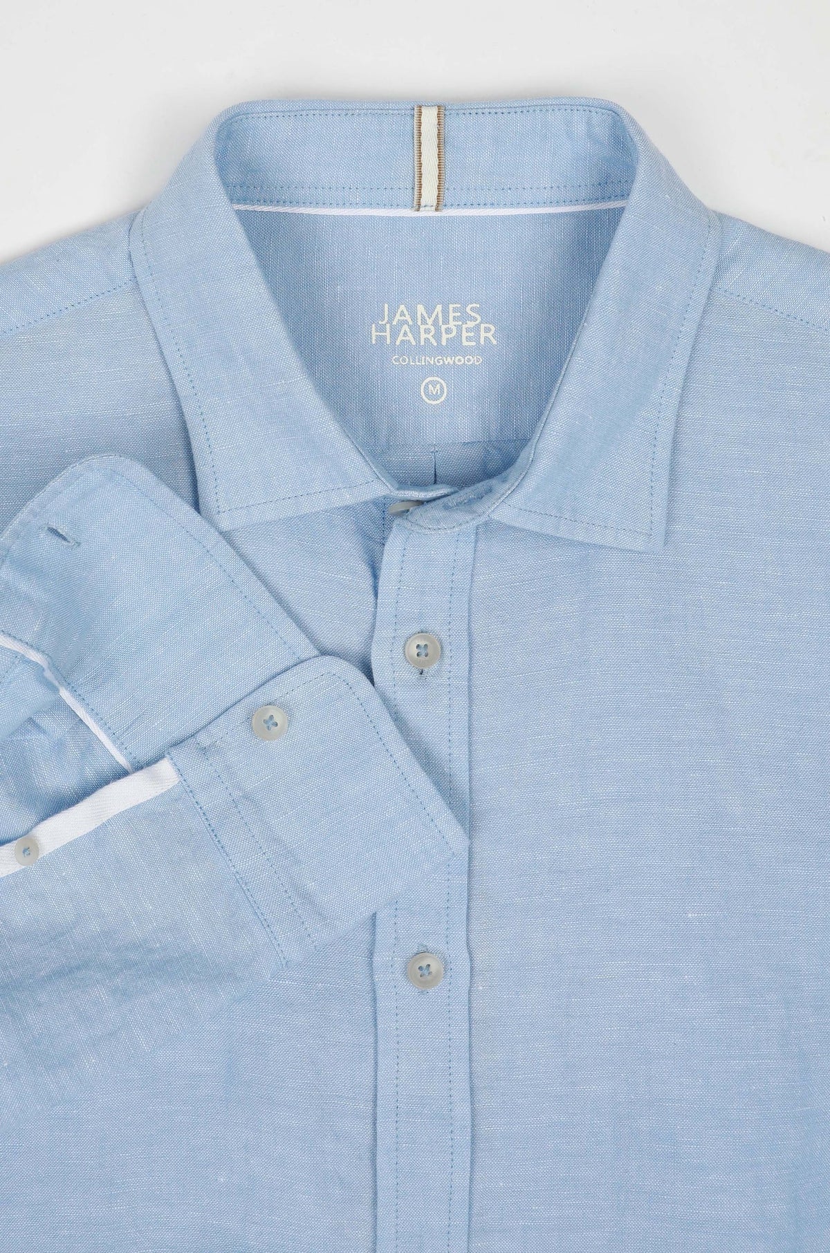 James Harper Sky Linen Blend Long Sleeve Shirt JHS603