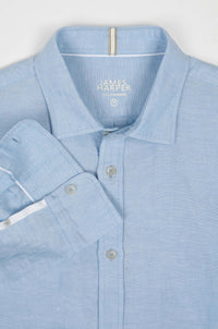 James Harper Sky Linen Blend Long Sleeve Shirt JHS603