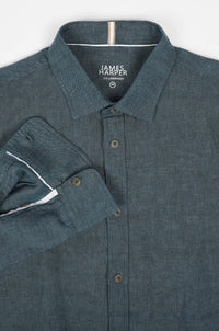 James Harper Blue Steel Linen Blend Long Sleeve Shirt JHS603