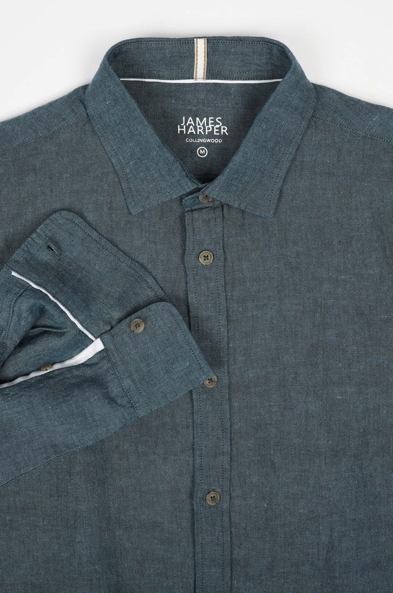 James Harper Blue Steel Linen Blend Long Sleeve Shirt JHS603