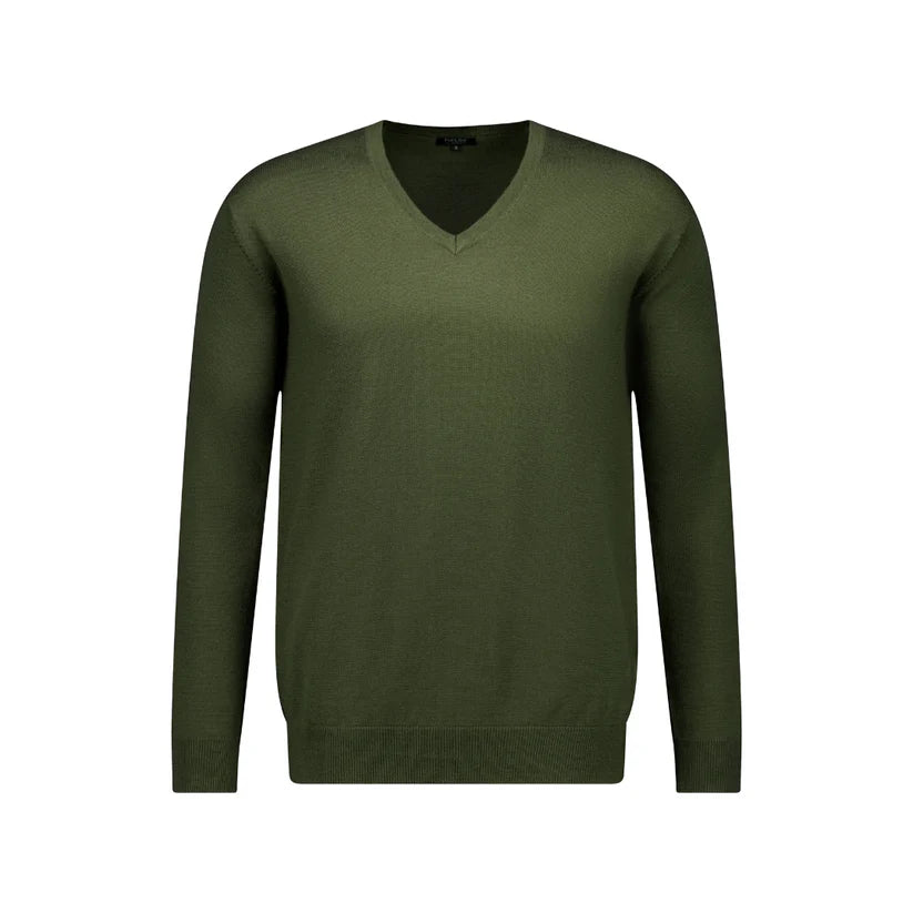 Fields Merino Vee Neck Jumper in Forest FL880