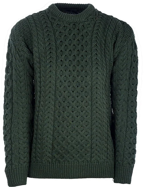 Traditional Unisex Aran Sweater in Army Merino