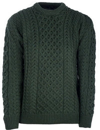Traditional Unisex Aran Sweater in Army Merino