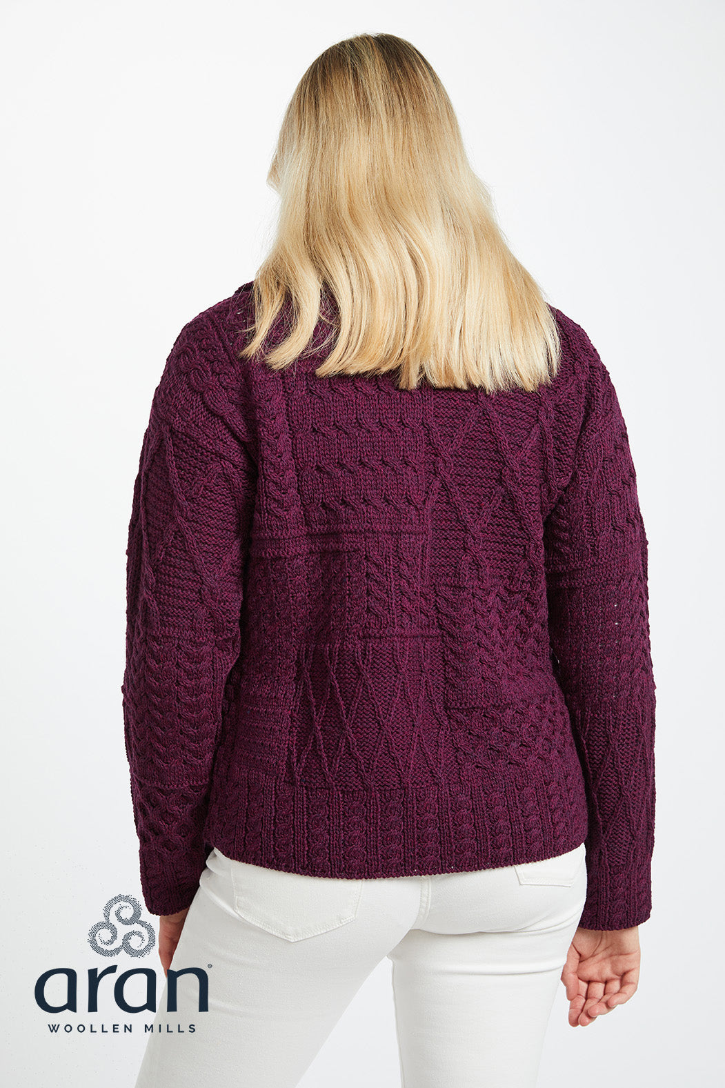 Patchwork One Button Cardigan with Oversized Collar in Very Berry A313