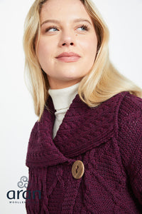 Patchwork One Button Cardigan with Oversized Collar in Very Berry A313