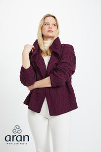 Patchwork One Button Cardigan with Oversized Collar in Very Berry A313