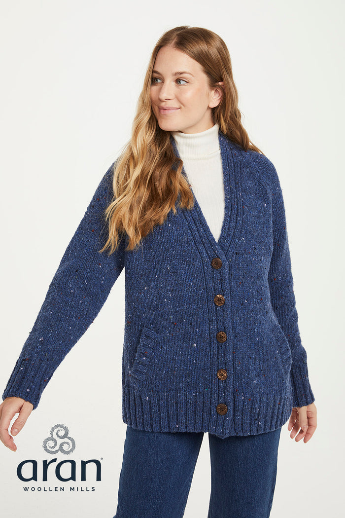 Ladies Donegal Cardigan in Denim Blue