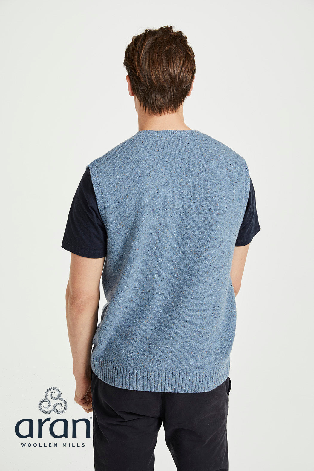 Aran Men's Nepped V Neck Vest in Boathouse Blue R874
