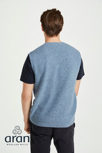 Aran Men's Nepped V Neck Vest in Boathouse Blue R874