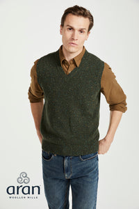 Aran Men's Nepped V Neck Vest in Foliage R874