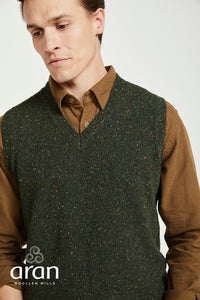 Aran Men's Nepped V Neck Vest in Foliage R874