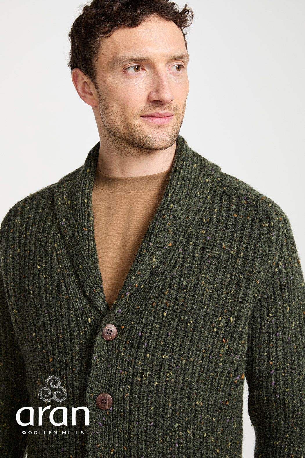 Men's Donegal Cardigan in Green