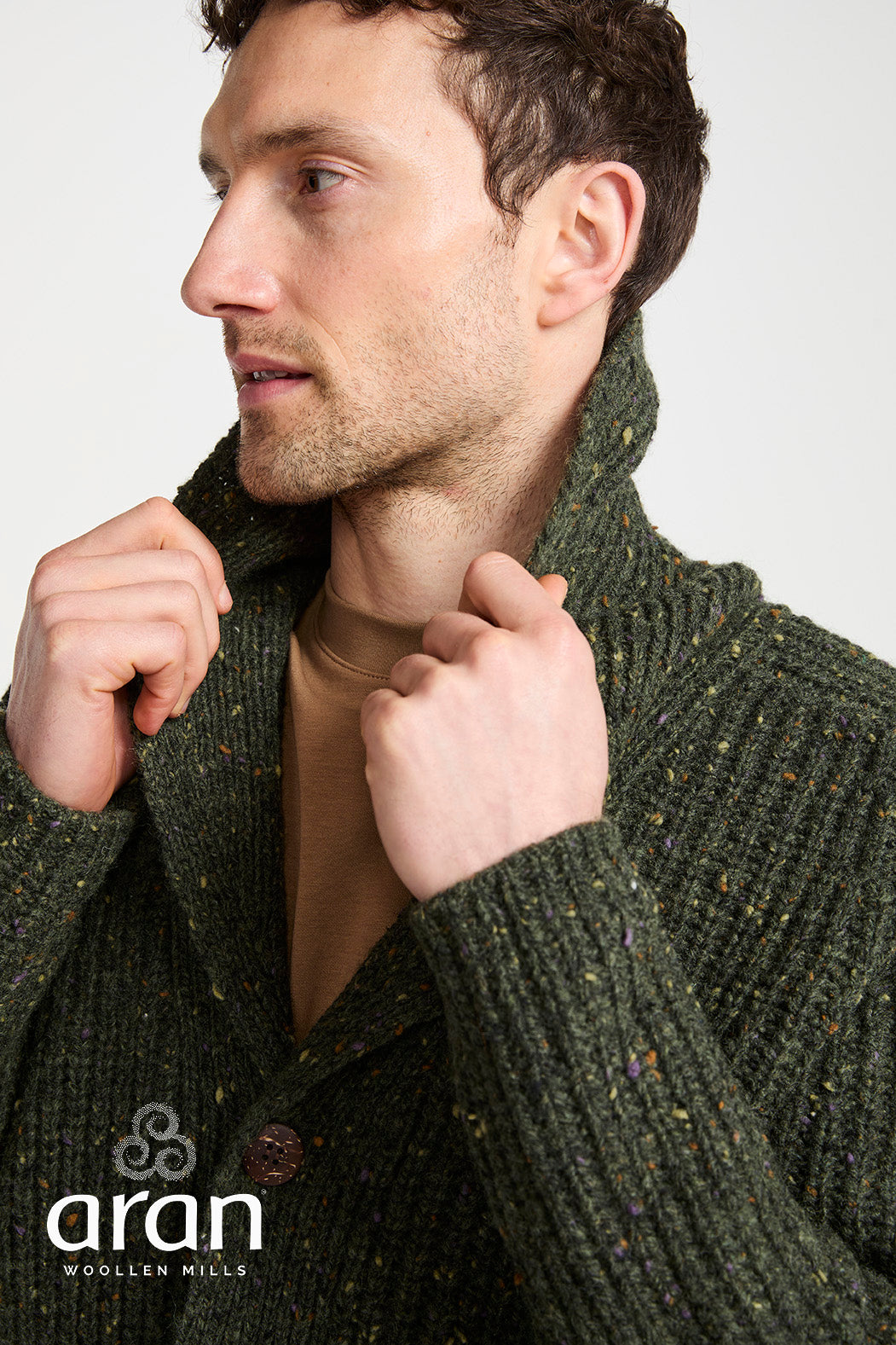 Men's Donegal Cardigan in Green