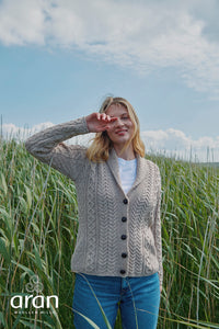 Traditional  Aran Shawl Neck Cardigan in Wicker B164