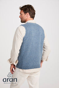 Aran Men's Nepped V Neck Vest in Boathouse Blue R874