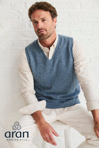 Aran Men's Nepped V Neck Vest in Boathouse Blue R874