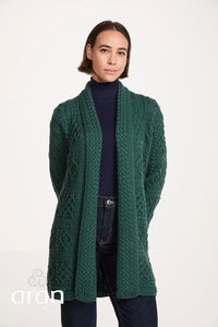 Ladies Long Shawl Foldback Cardigan in Connemara Green B103