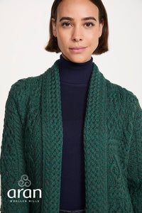 Ladies Long Shawl Foldback Cardigan in Connemara Green B103