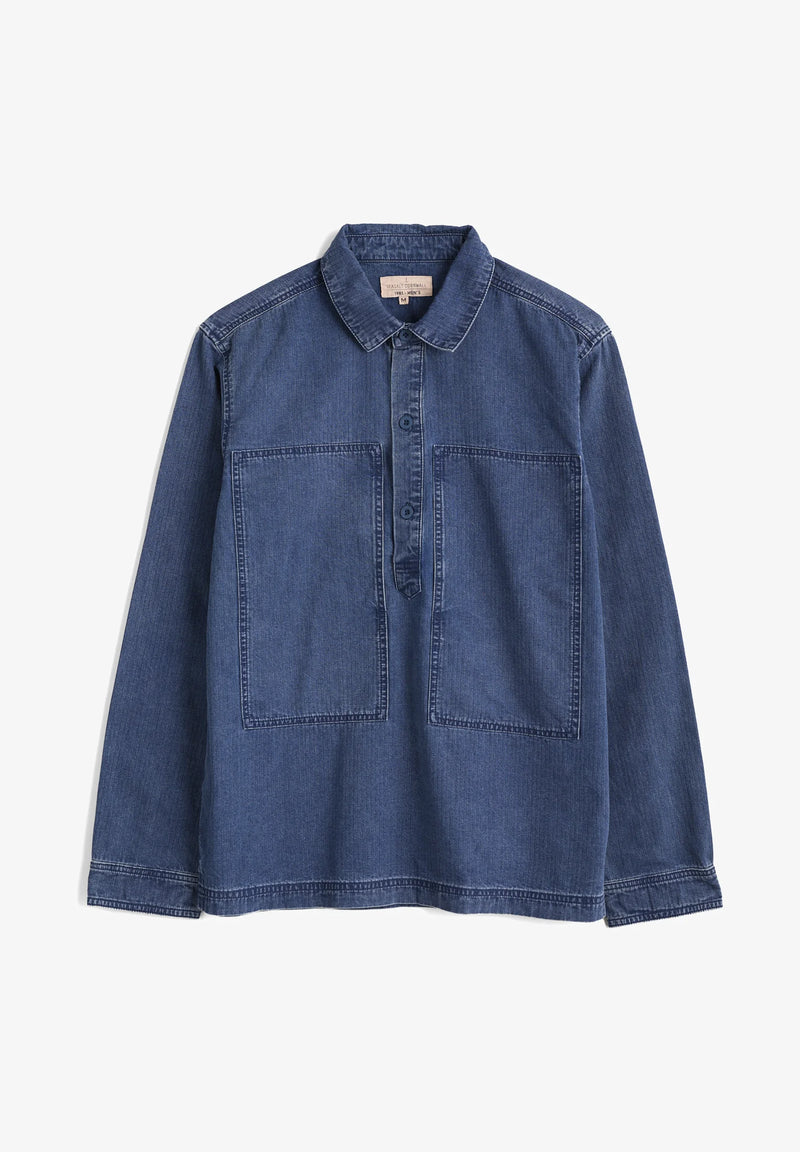 Seasalt Cornwall Men's Hawser Shirt Dark Mid Indigo Wash