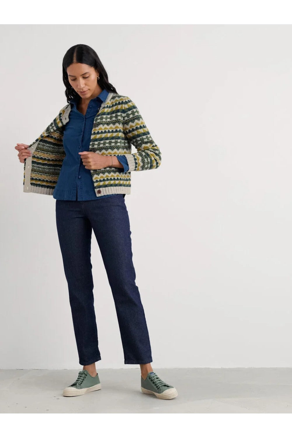 Dawson Pick Cardigan Fairisle in Zig Zag Geo Alpine Galley Mix