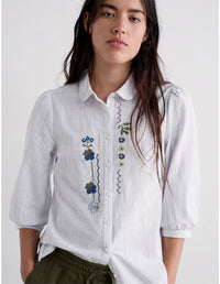 Hope Cottage Embroidered Blouse in Woodland Floral Chalk