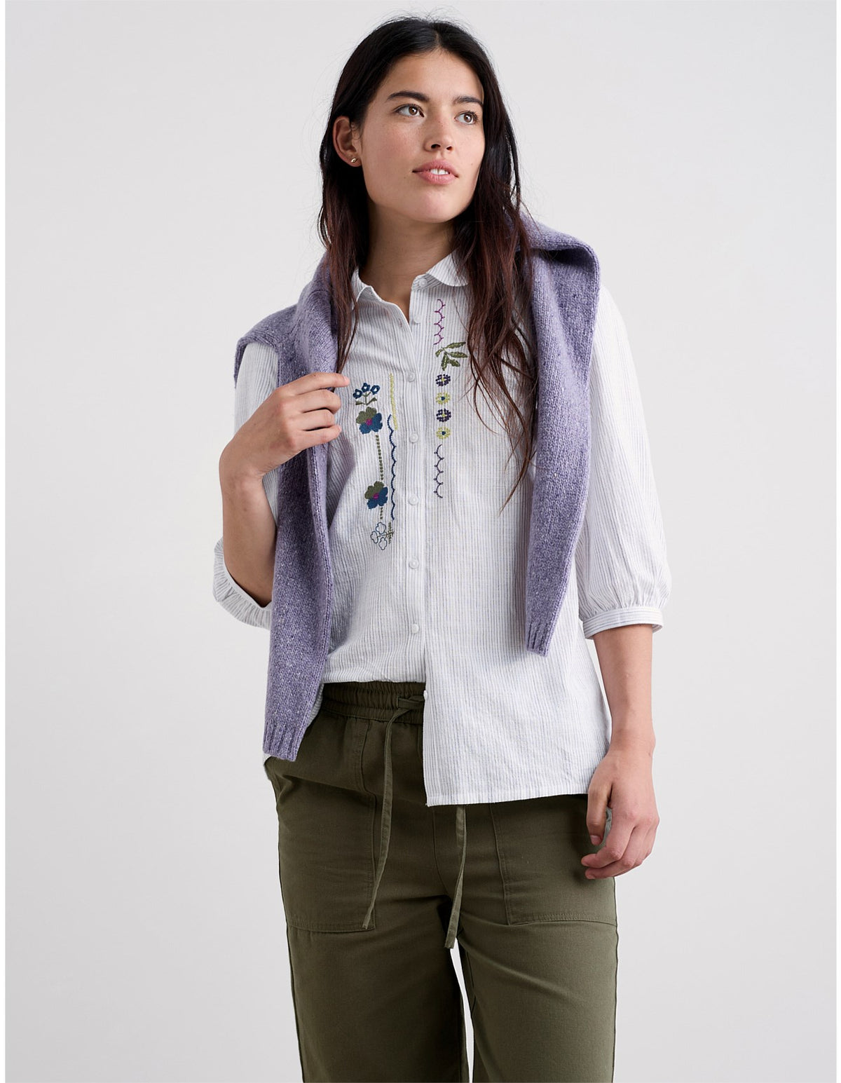 Hope Cottage Embroidered Blouse in Woodland Floral Chalk