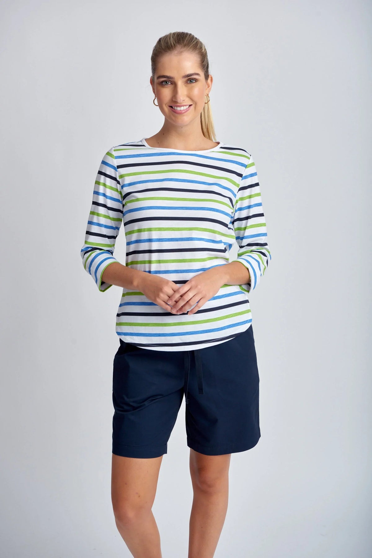 Goondiwindi T-Shirt - Kelly Green Multi Stripe